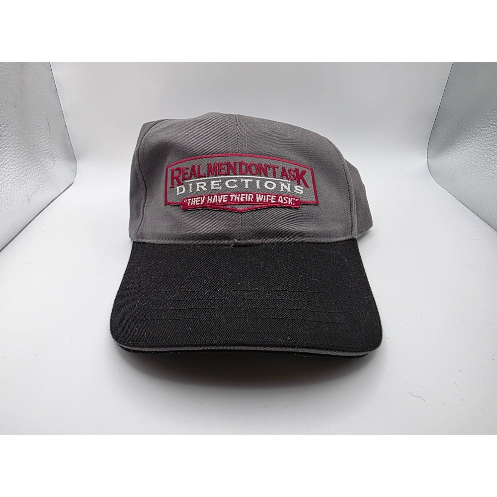 Headshots KC Caps Real Men Dont Ask Directions Funny Embroidered Hat Grey Black